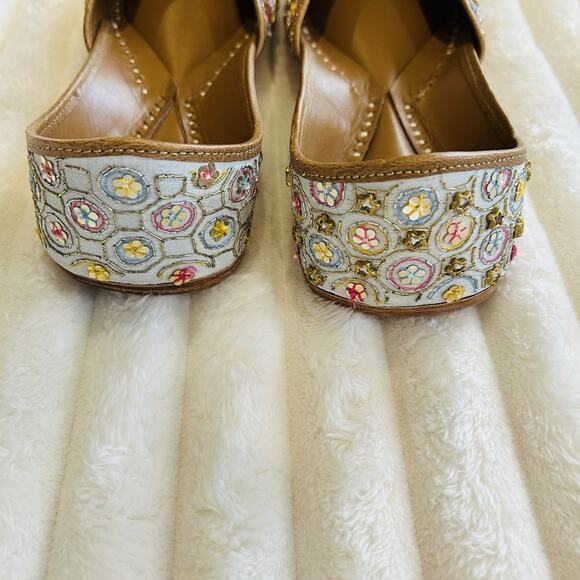 Indian Jutti Women Flat Pink Blue Gold Embroidered Khussa Beaded Fizzy Goblet - Picture 3 of 9